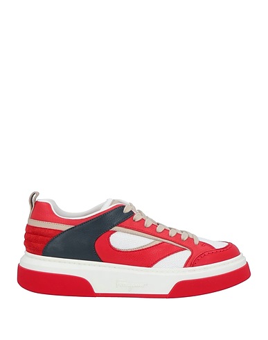 FERRAGAMO Sneakers Red Leather, Textile fibers