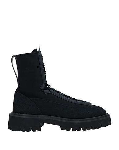 FERRAGAMO Ankle boot Black Leather, Textile fibers