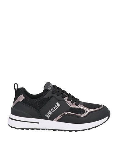 JUST CAVALLI Sneakers Black Leather, Textile fibres