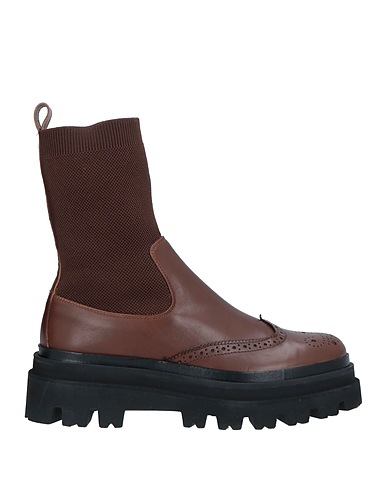 ELEVENTY Ankle boot Chocolate brown Leather, Textile fibers