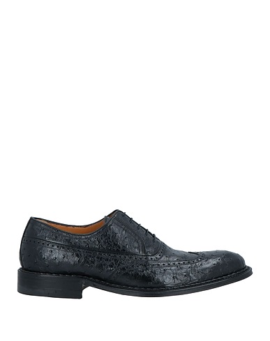 TESTONI Laced shoes Black Ostrich leather