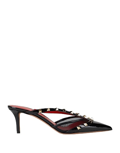 VALENTINO GARAVANI Mules and clogs Black Leather, Textile fibers