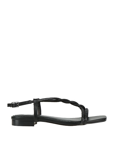 BIBI LOU Sandals Black Leather, Textile fibres