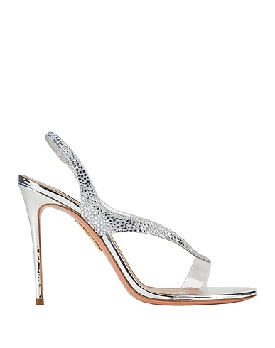 AQUAZZURA Sandals Silver Leather, Textile fibers
