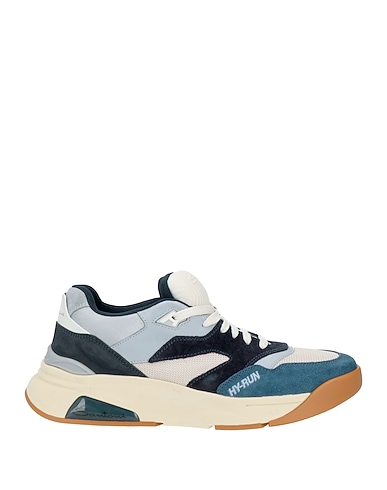 SANTONI Sneakers Blue Leather, Textile fibers