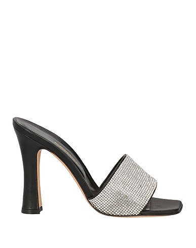 ALESSANDRA RICH Sandals Black Leather, Textile fibers