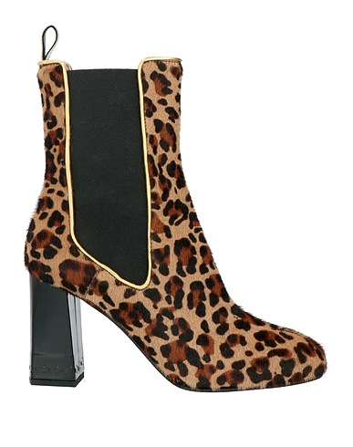 POLLINI Ankle boot Camel Leather, Textile fibers