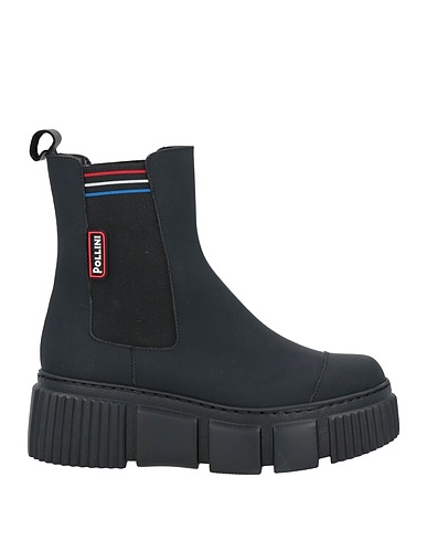 POLLINI Ankle boot Black Leather, Textile fibers