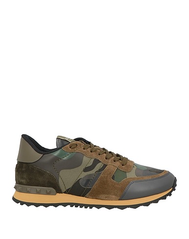 VALENTINO GARAVANI Sneakers Military green Leather, Textile fibers