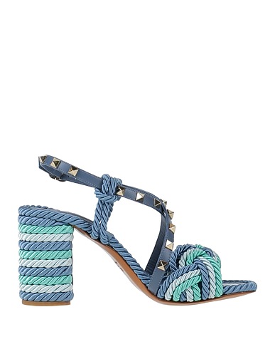 VALENTINO GARAVANI Sandals Slate blue Leather, Textile fibres