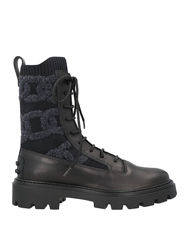 TOD'S Ankle boot Black Leather, Textile fibers