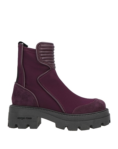 SERGIO ROSSI Ankle boot Dark purple Leather, Textile fibers