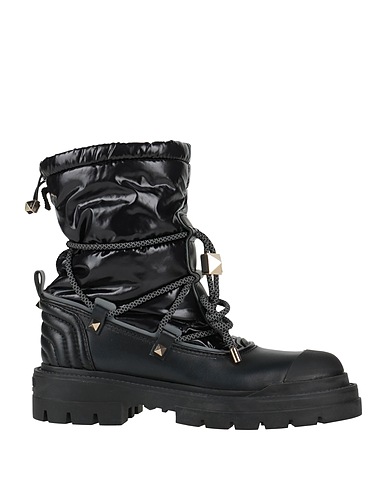 VALENTINO GARAVANI Ankle boot Black Leather, Textile fibers