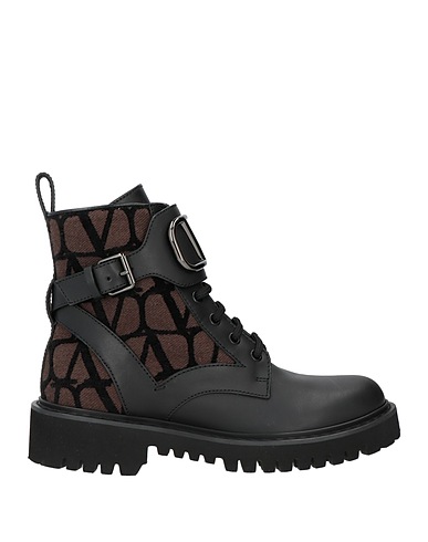 VALENTINO GARAVANI Ankle boot Black Leather, Textile fibres