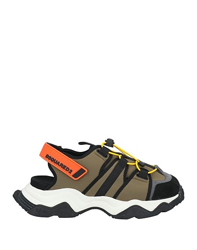 DSQUARED2 Sneakers Military green Leather, Textile fibers