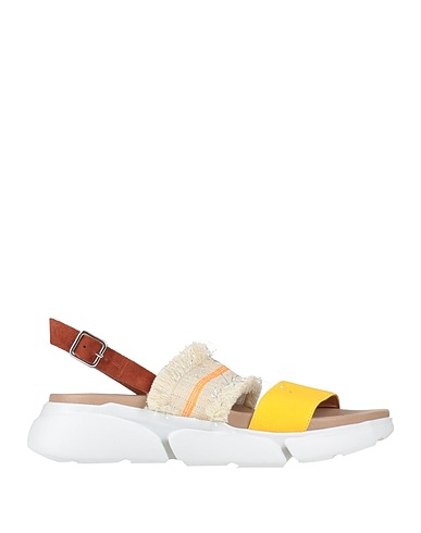 L4K3 Sandali Giallo ocra Pelle, Fibre tessili