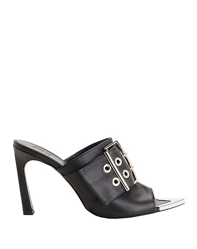 8 by YOOX Sandals LEATHER HIGH SANDAL BUCKLE DETAIL
 Black Calfskin