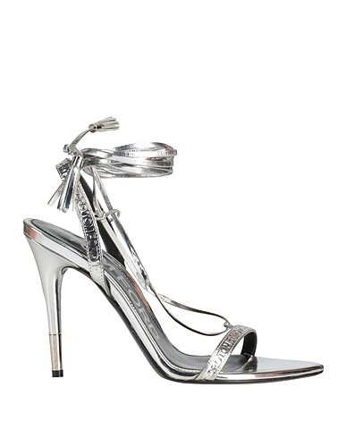 TOM FORD Sandals Silver Calfskin, Goat skin, Brass