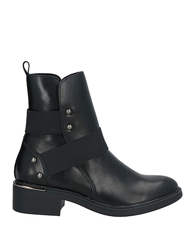 FRANCESCO MILANO Ankle boot Black Leather, Elastic fibres