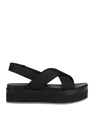 CALVIN KLEIN JEANS Sandals Black Polyester, Leather