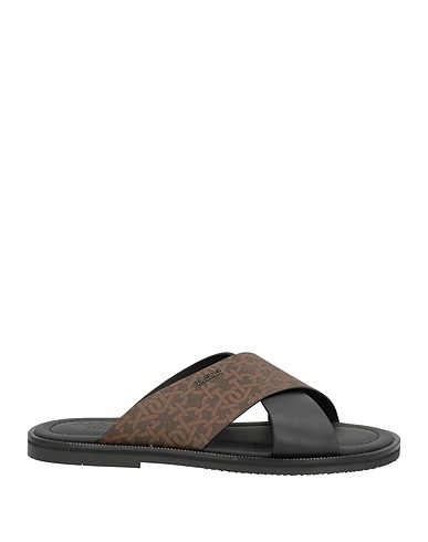 BALLY Sandals Dark brown Leather, Cotton