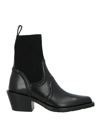 CHLOÉ Ankle boot Black Leather, Textile fibres