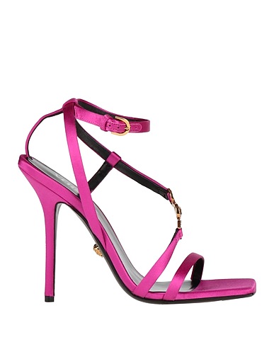 VERSACE Sandals Purple Leather, Textile fibres