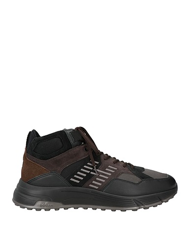 HOGAN Sneakers Dark brown Leather, Textile fibres