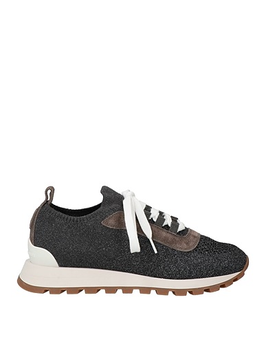 BRUNELLO CUCINELLI Sneakers Charcoal 55% Cotton, 35% Viscose, 10% Metallic Polyester, Leather