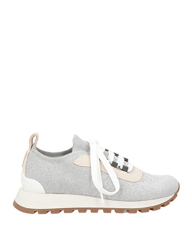BRUNELLO CUCINELLI Sneakers Hellgrau 55% Baumwolle, 35% Viskose, 10% Metallisiertes Polyester, Leder