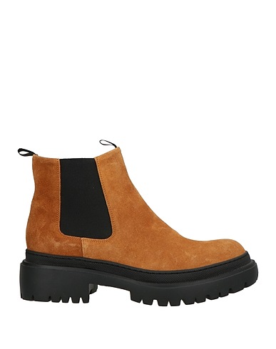 POLLINI Ankle boot Camel Leather, Textile fibres