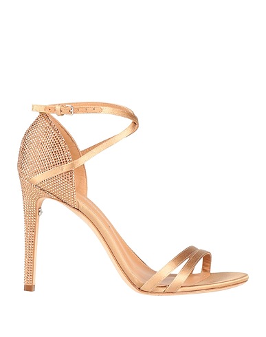 FERRAGAMO Sandals Beige Leather, Textile fibers