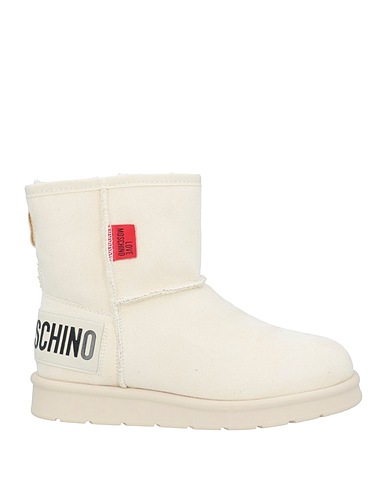 LOVE MOSCHINO Ankle boot Ivory Leather, Textile fibres