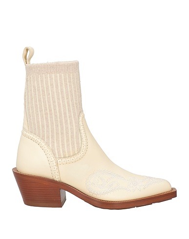 CHLOÉ Ankle boot Cream Leather, Textile fibres