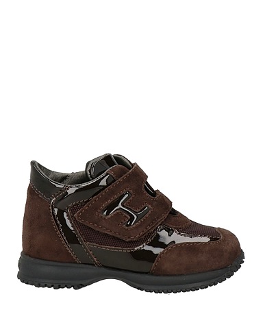 HOGAN Sneakers Dark brown Leather, Textile fibres