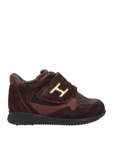 HOGAN Sneakers Dark brown Leather, Textile fibres