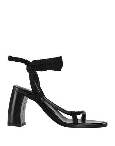 ANN DEMEULEMEESTER Sandals Black Leather, Textile fibers