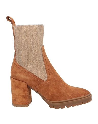 KARIDA Ankle boot Brown Leather, Textile fibres