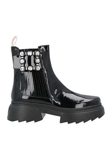 ROGER VIVIER Ankle boot Black Leather, Elastic fibres