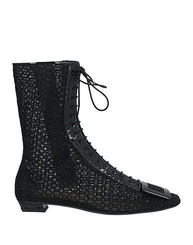 ROGER VIVIER Stiefelette Schwarz Leder, Gewebefasern