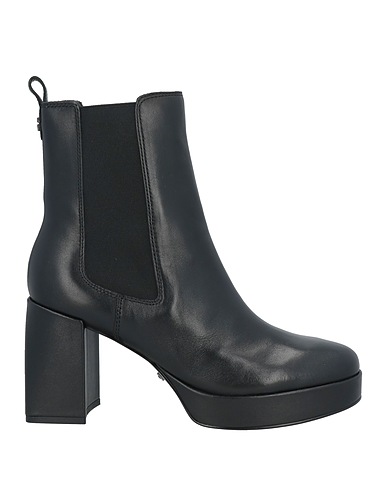 GUESS Ankle boot Black Leather, Textile fibres