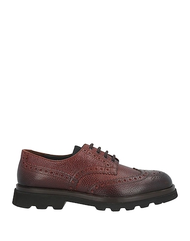 DOUCAL'S Laced shoes Chocolate brown Leather, Textile fibers