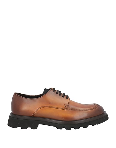 DOUCAL'S Laced shoes Tan Leather, Textile fibers