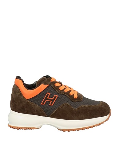 HOGAN Sneakers Military green Leather, Textile fibres