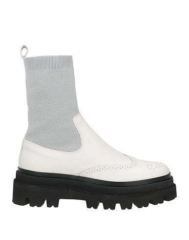 ELEVENTY Ankle boot White Leather, Textile fibers
