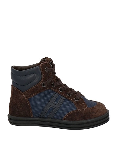 HOGAN REBEL Sneakers Dark brown Leather, Textile fibers