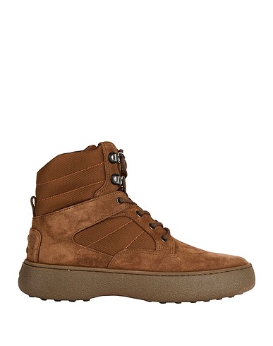 TOD'S Ankle boot Brown Leather, Textile fibers