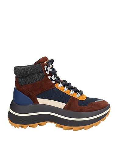 TORY BURCH Ankle boot Brown Leather, Textile fibers