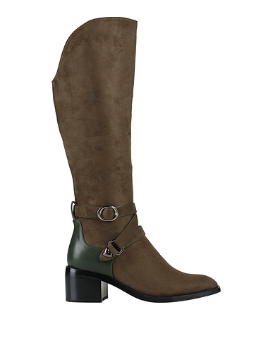 TUA BY BRACCIALINI Boots Military green Calfskin, Textile fibres