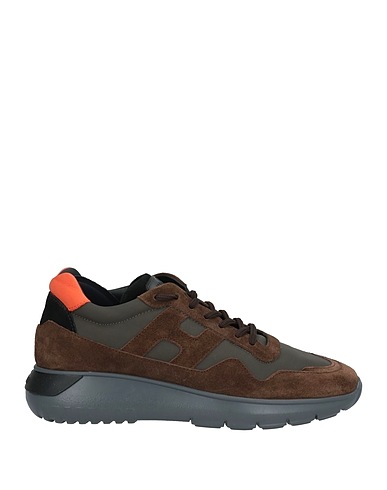 HOGAN Sneakers Brown Leather, Textile fibres